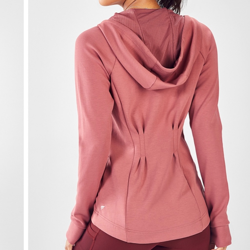 Fabletics Sammy Dark Rouge Hooded Hi-Low Zip Multi Pocket Jacket Women’s XS - Picture 3 of 6